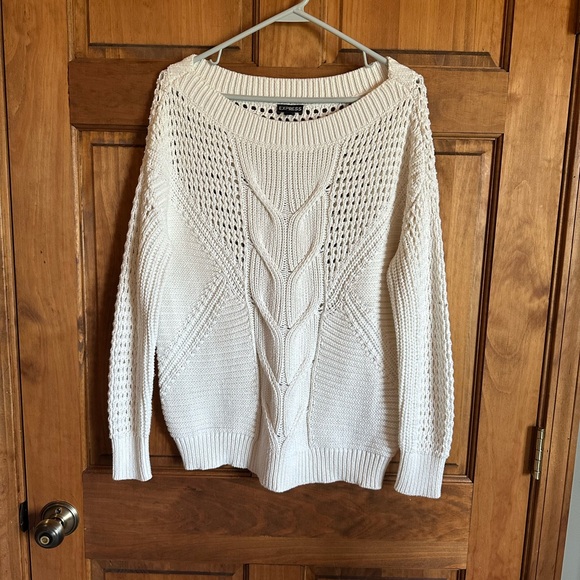 Express Cream Cable & Open-Stitch Scoop-Neck Sweater Size medium new - Picture 6 of 6